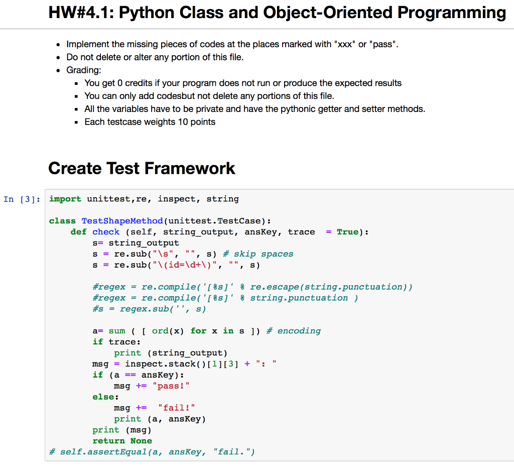 Solved HW#4.1: Python Class and Object-Oriented Programming | Chegg.com