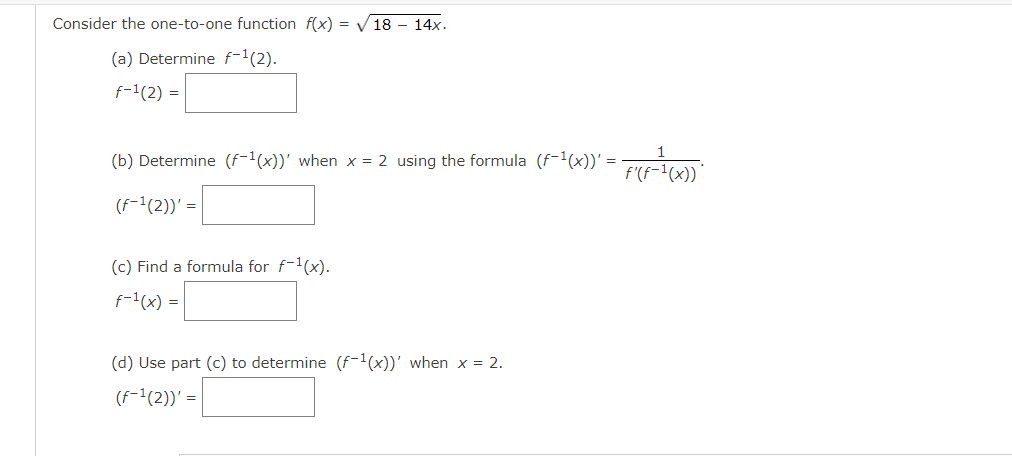 Solved ler the one-to-one function f(x)=18−14x (a) Determine | Chegg.com