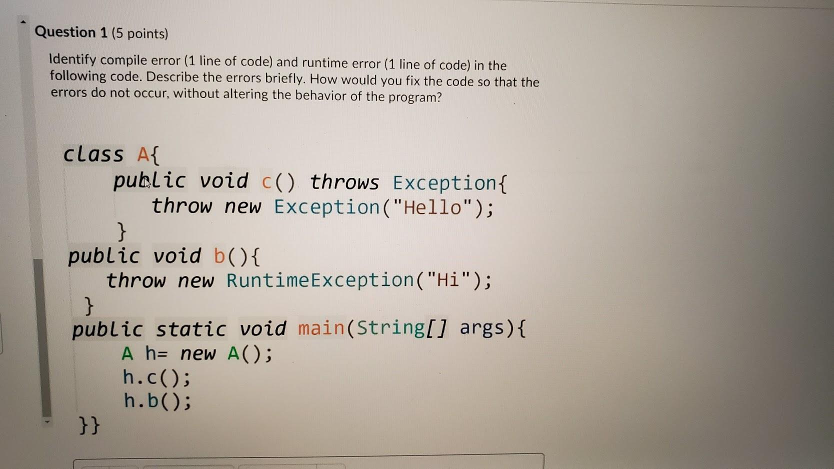 Solved Question 1 (5 Points) Identify Compile Error (1 Line | Chegg.com