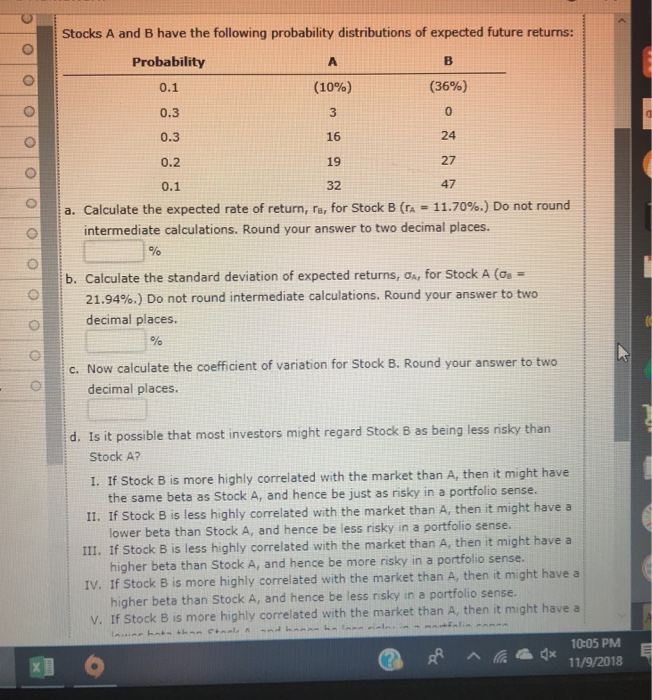 Solved Stocks A and B have the following probability | Chegg.com