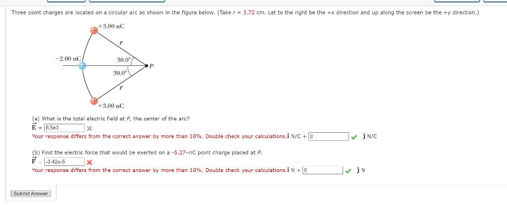 Solved Three Point Charges Are Located On A Circular Ar