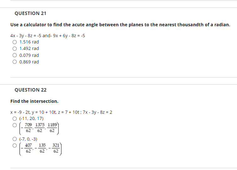 Solved Use a calculator to find the acute angle between the | Chegg.com
