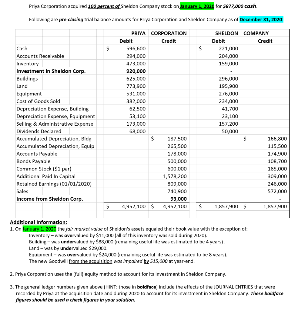 solved-priya-corporation-acquired-100-percent-of-sheldon-chegg