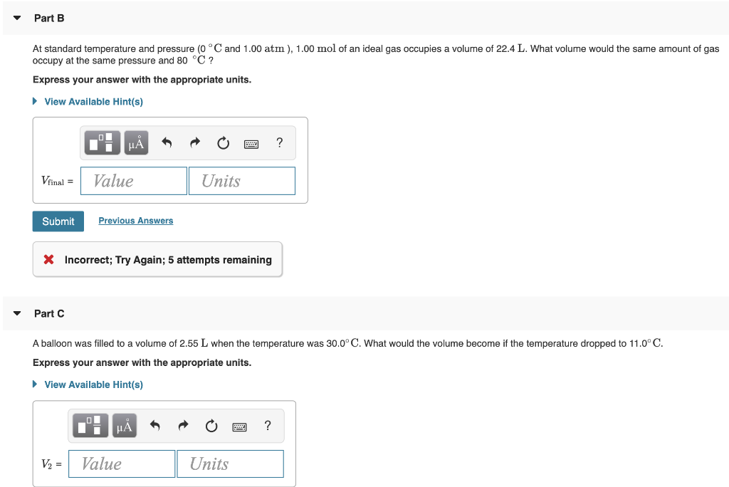 Solved Part B At standard temperature and pressure (0 °C and | Chegg.com