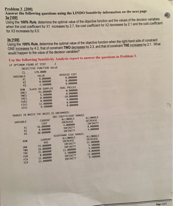 Solved Answer the following questions using the LINDO | Chegg.com