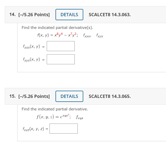 Solved Find The Indicated Partial Derivatives 0909