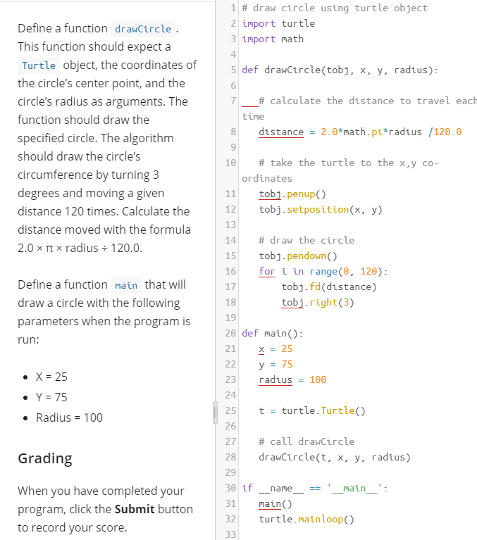 Solved 1 # draw circle using turtle object 2 import turtle 3 | Chegg.com