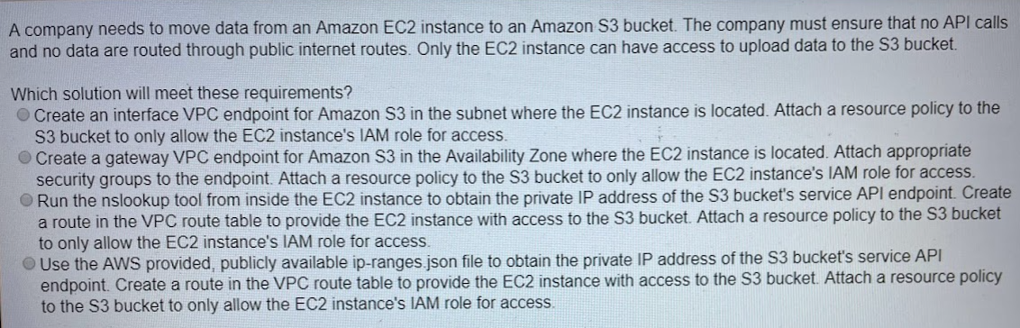 Solved A company needs to move data from an Amazon EC2 | Chegg.com