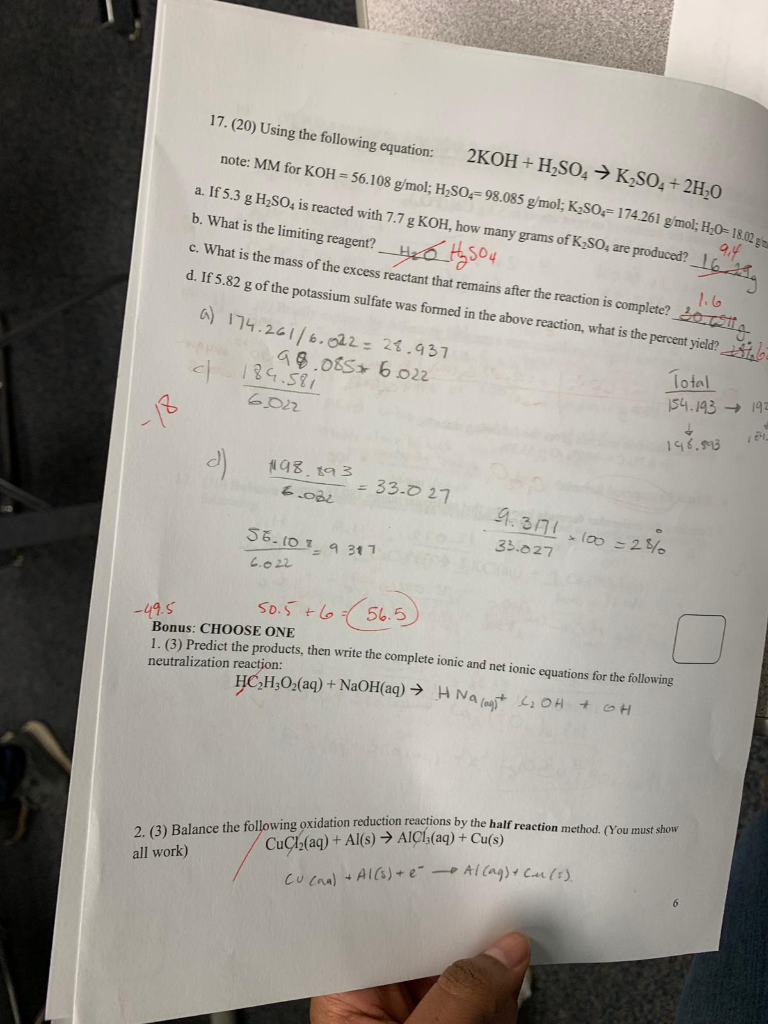 Solved 17 20 Using The Following Equation 2koh H2so4 Chegg Solved 17 20 Using The Following Equation 2koh H2so4 Chegg