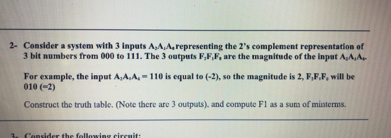 Solved 2- Consider a system with 3 inputs A,A,A, | Chegg.com