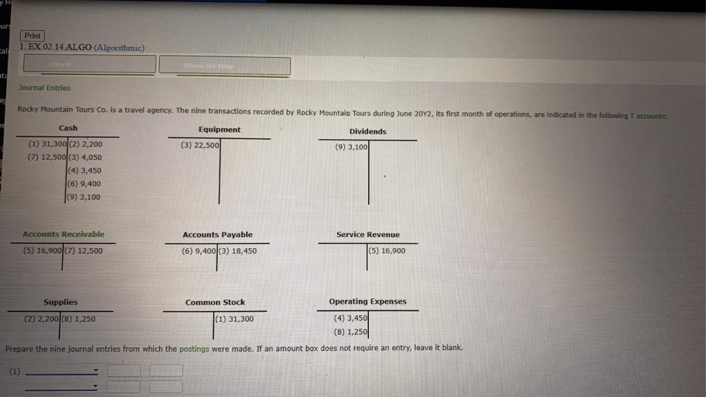 Solved Prepare the nine journal entries from which the | Chegg.com