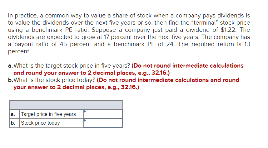 Solved In practice, a common way to value a share of stock | Chegg.com
