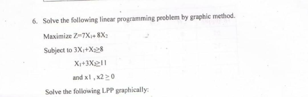 Solved 6. Solve the following linear programming problem by | Chegg.com