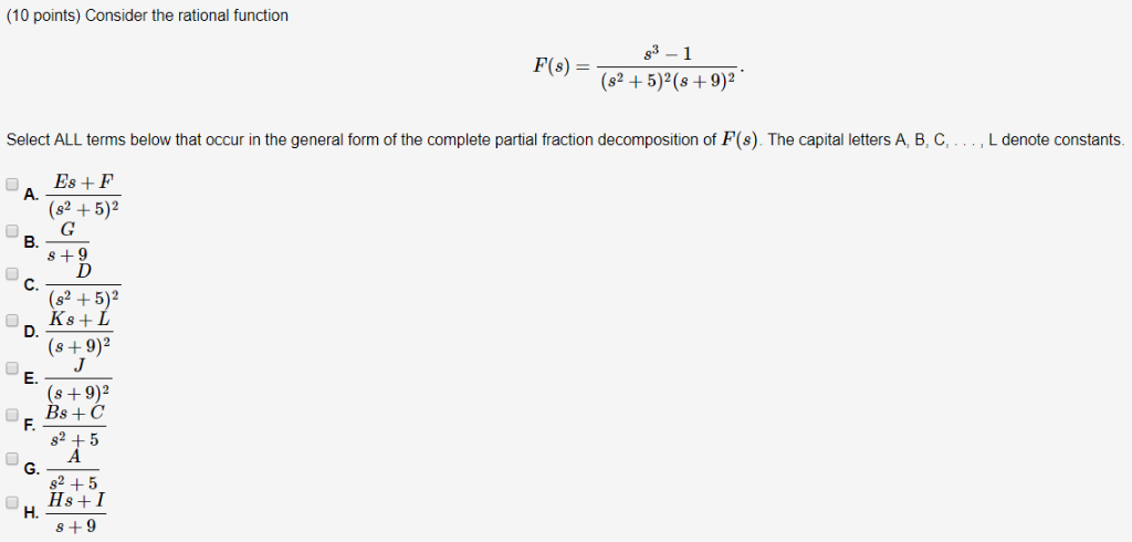 Solved (10 points) Consider the rational function 83- 1 F(s) | Chegg.com