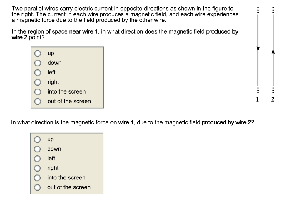 Solved Two parallel wires carry electric current in opposite | Chegg.com