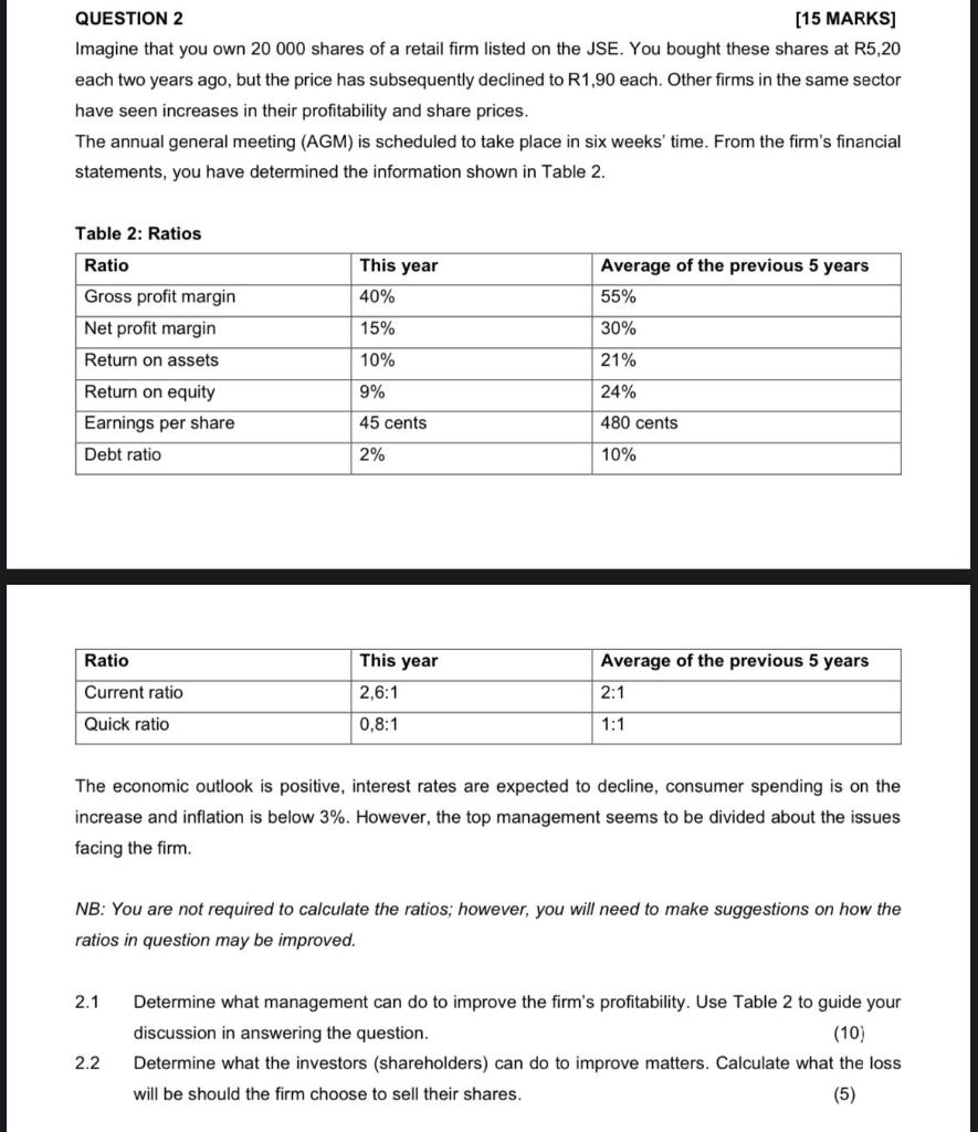 Solved Question 2 [15 Marks] Imagine That You Own 20000