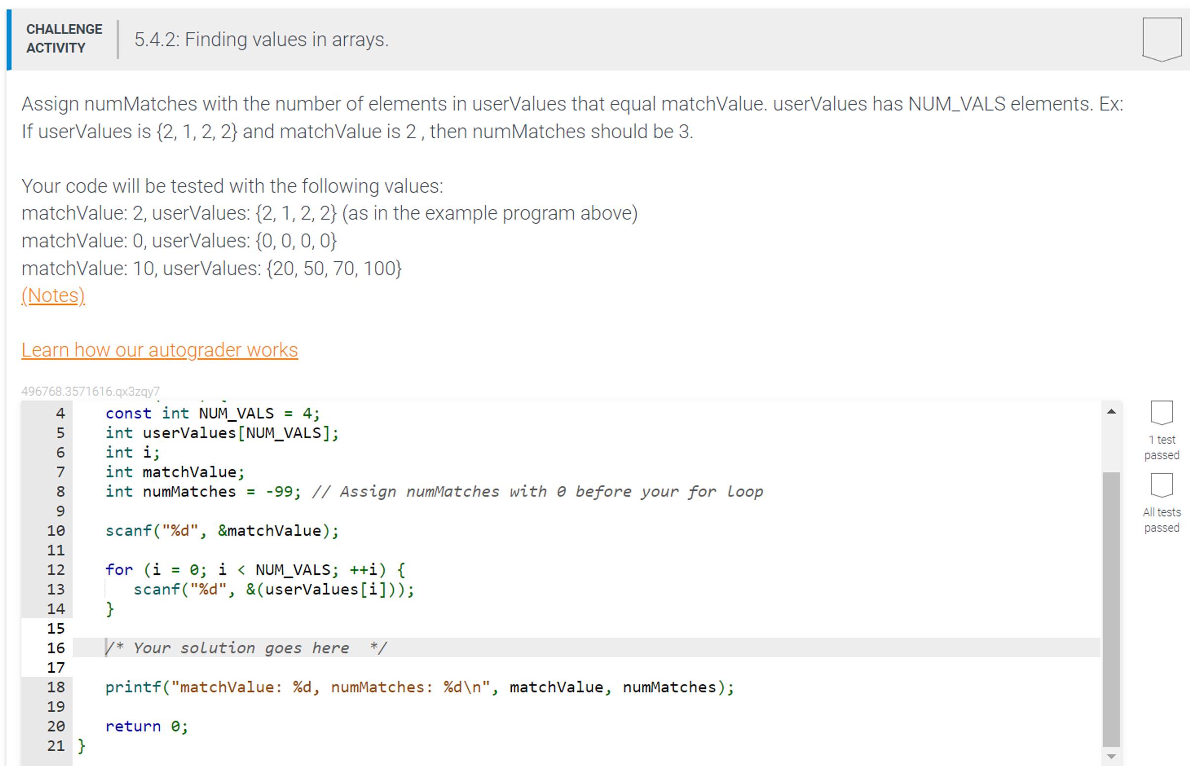 Solved ACTIVITY in C programming. 5.4.2: Finding values in | Chegg.com