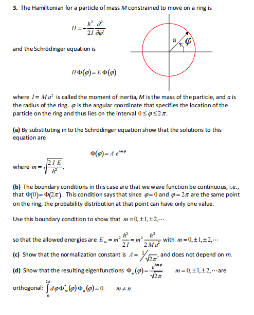 Solved 3. The Hamiltonian for a particle of mass M | Chegg.com