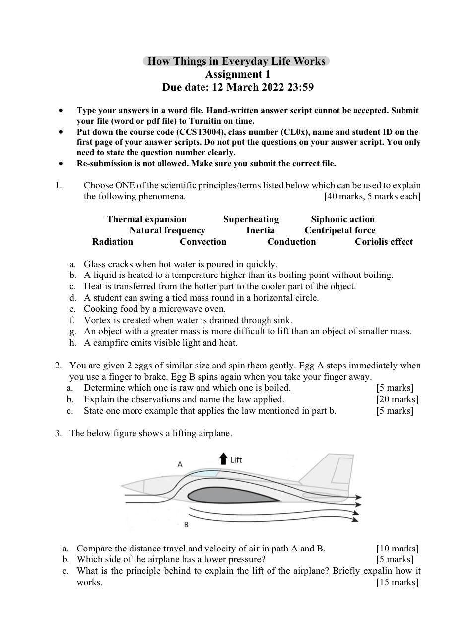 Solved How Things in Everyday Life Works Assignment 1 Due | Chegg.com