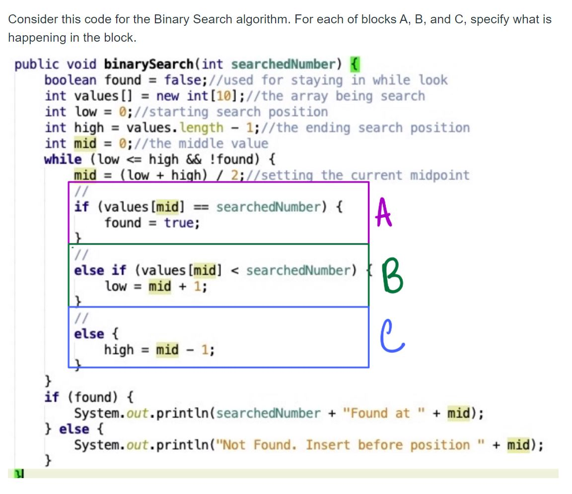 Solved Consider this code for the Binary Search algorithm. | Chegg.com