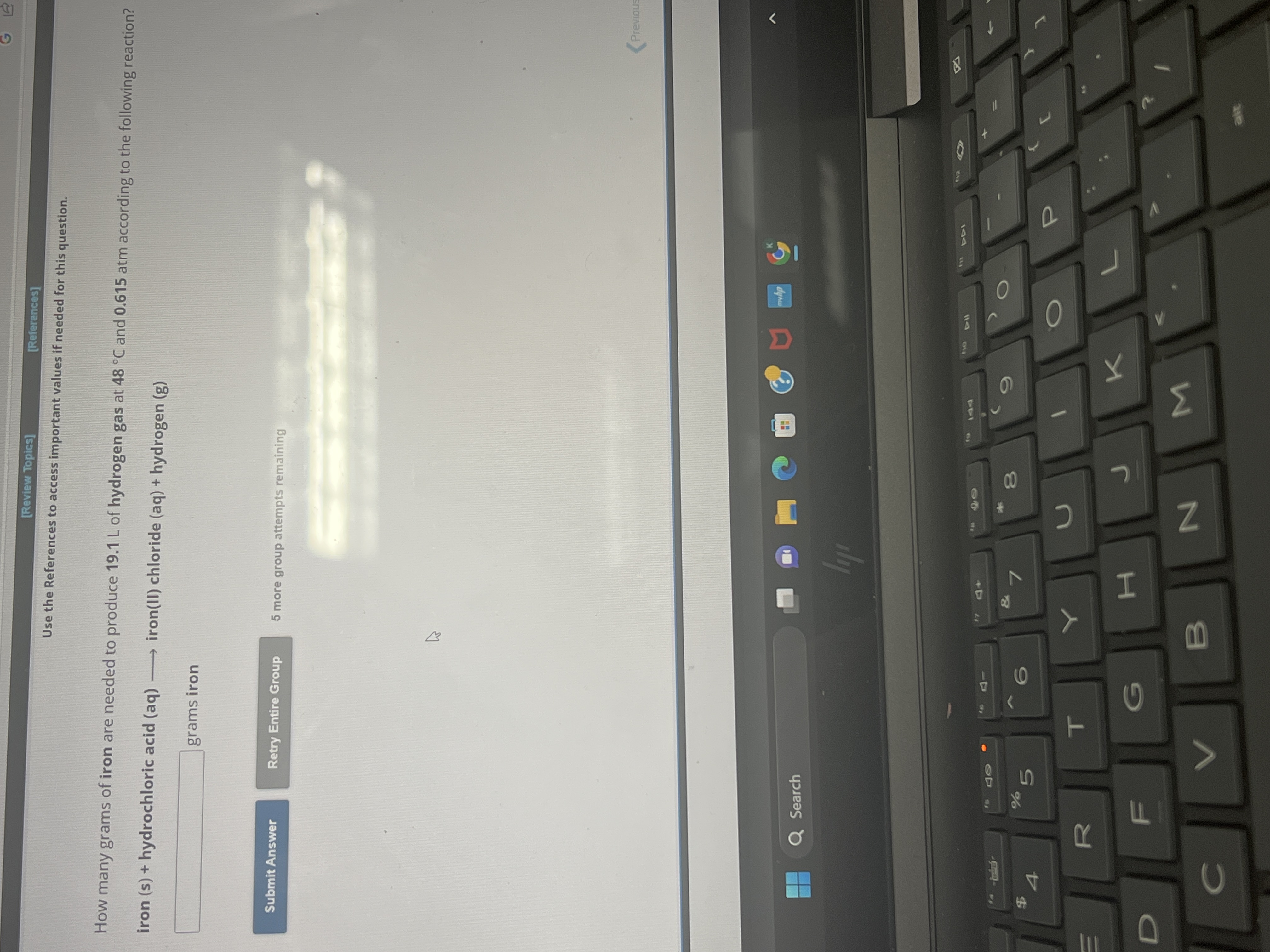 Solved How many grams of iron are needed to produce 19.1 L