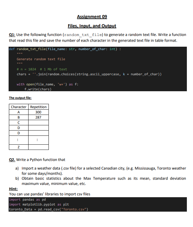 Assignment 09 Files, Input, and Q1: Use | Chegg.com