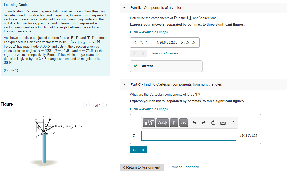 Solved Part B - Components Of A Vector Determine The | Chegg.com