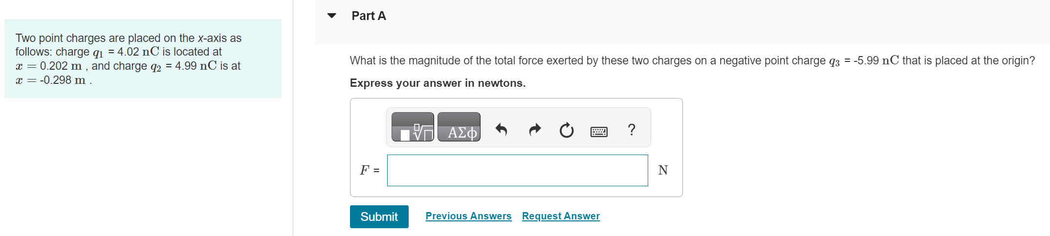 Solved Part ATwo point charges are placed on the x-axis | Chegg.com