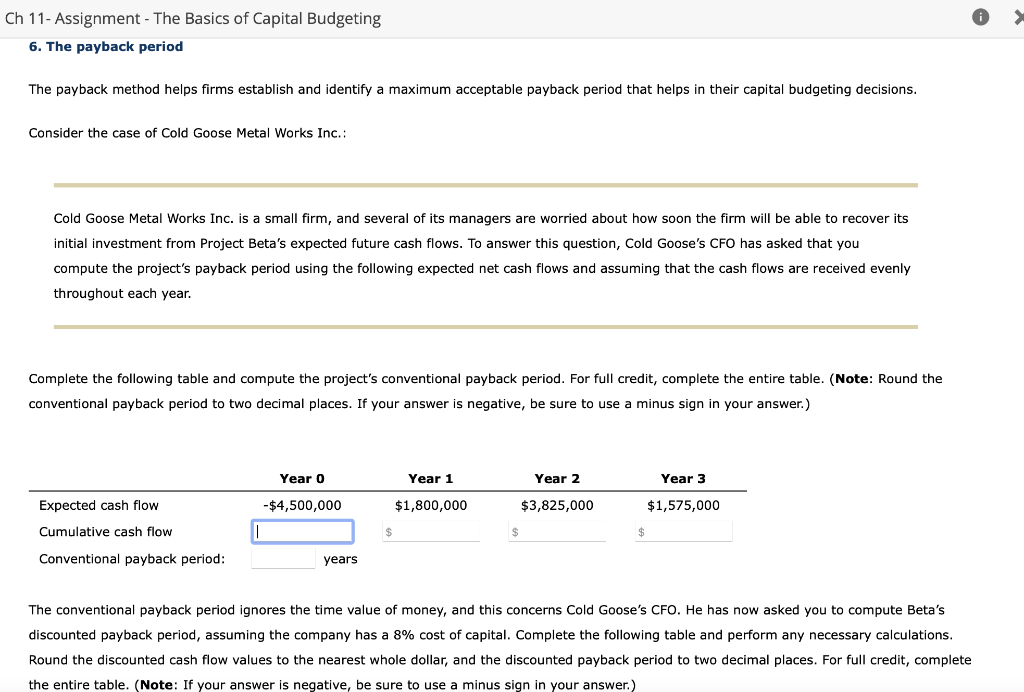 Solved 11- Assignment - The Basics of Capital Budgeting 6. | Chegg.com