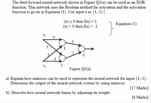 The feed-forward neural network shown in Figure Q3(a) | Chegg.com