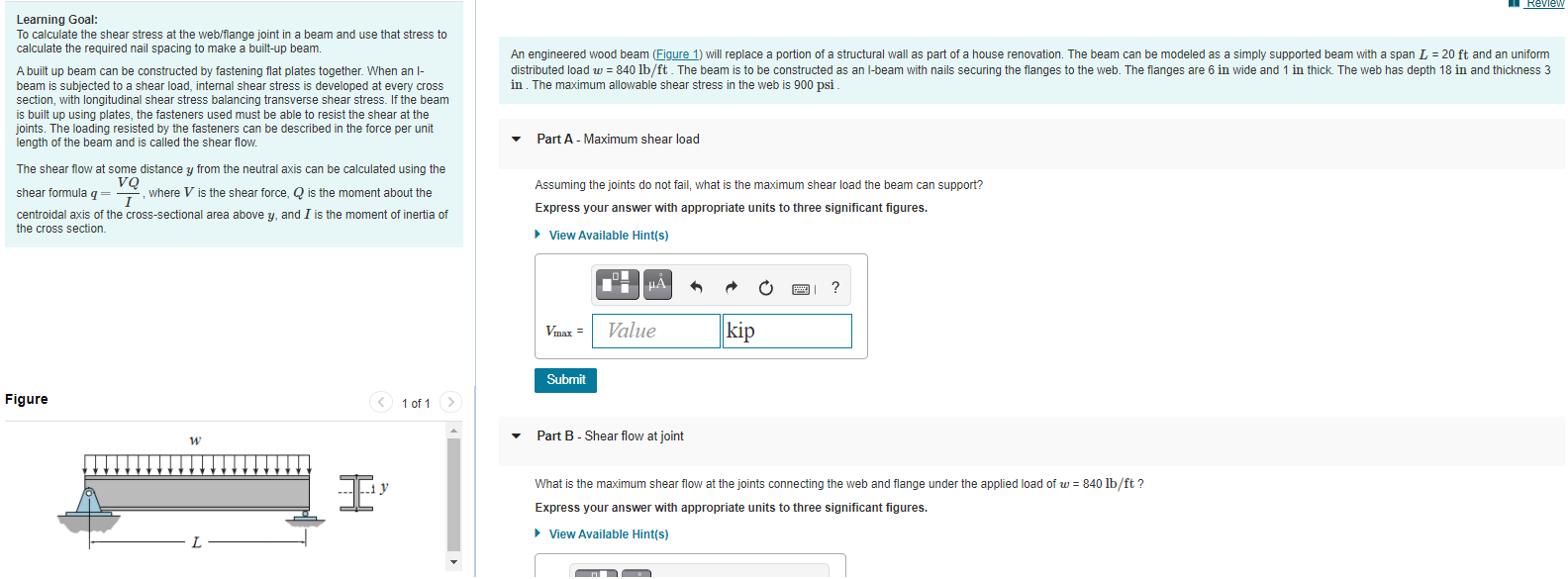 Solved Review Learning Goal: To calculate the shear stress | Chegg.com