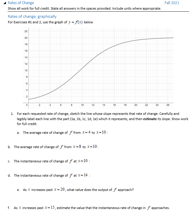 Solved Fall 2021 Rates of Change Show all work for full | Chegg.com