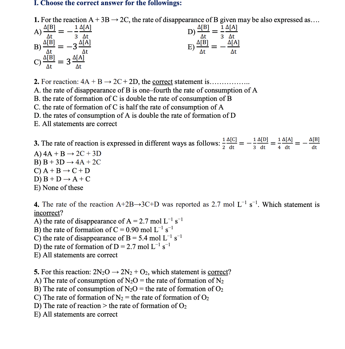 Solved 1. For The Reaction A+3 B→2C, The Rate Of | Chegg.com