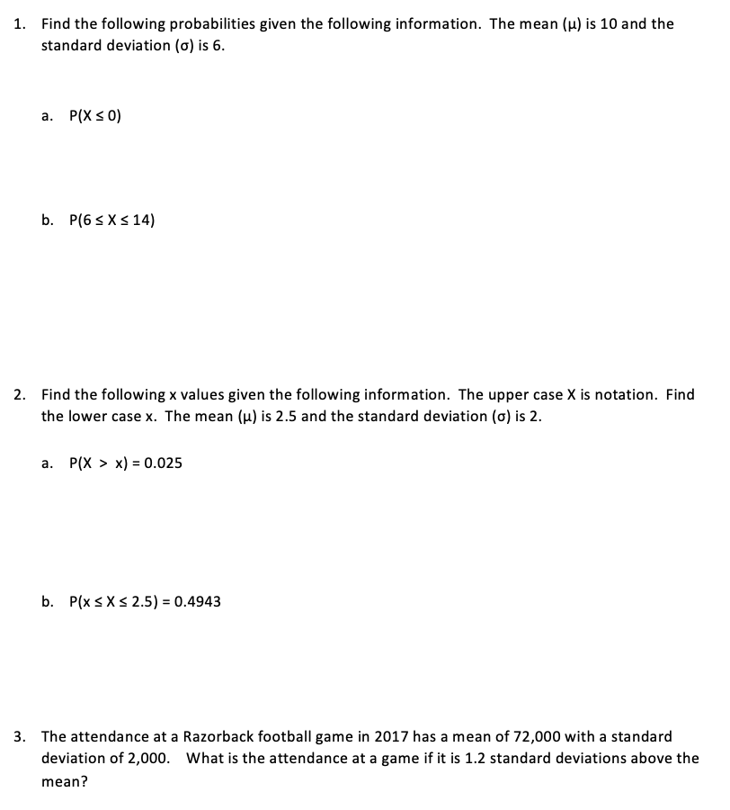 Solved 1. Find The Following Probabilities Given The | Chegg.com