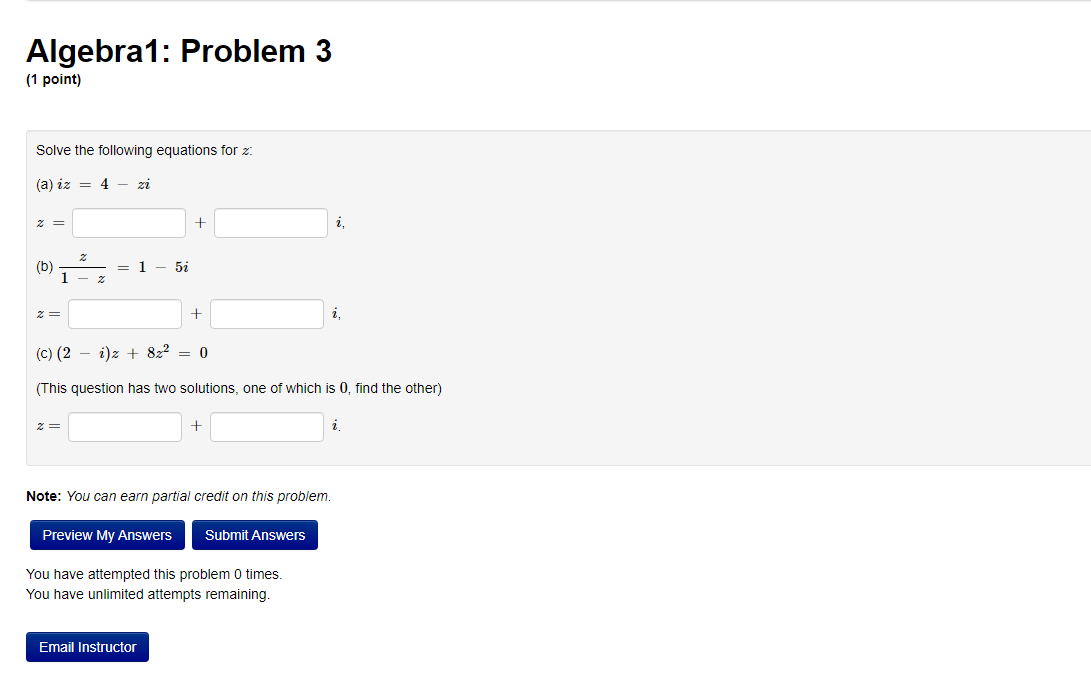 Solved Algebra1: Problem 3 (1 point) Solve the following | Chegg.com