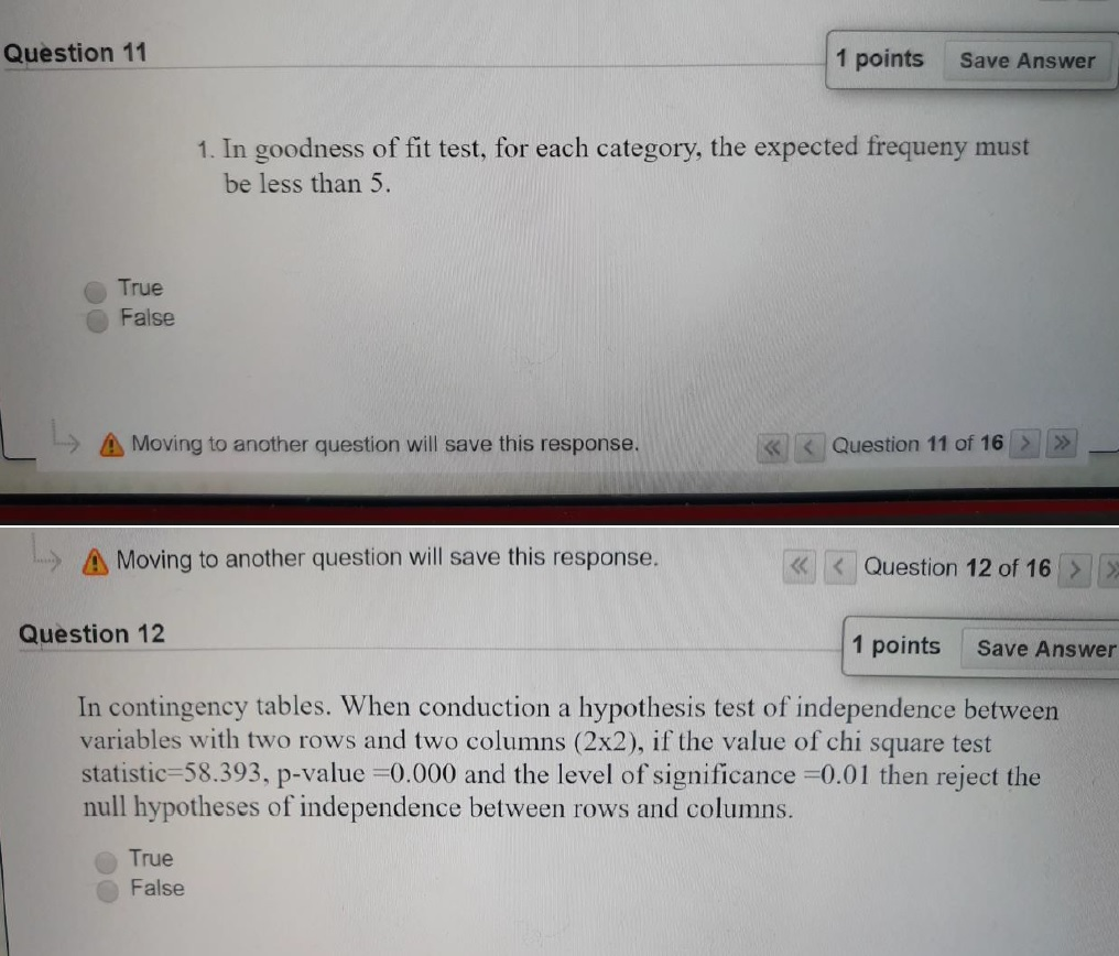 Solved Question 11 1 points Save Answer 1. In goodness of | Chegg.com