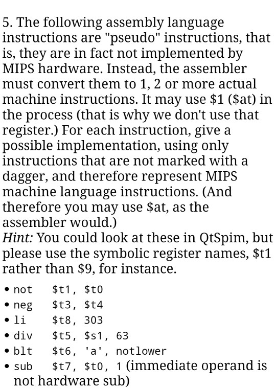 Solved 5. The following assembly language instructions are