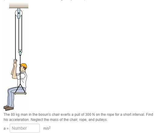 Solved The 80 kg man in the bosun's chair exerts a pull of | Chegg.com