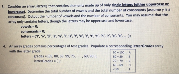 Solved Consider an array, letters, that contains elements | Chegg.com