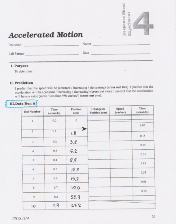 Response Sheet Experiment 14 Accelerated Motion | Chegg.com