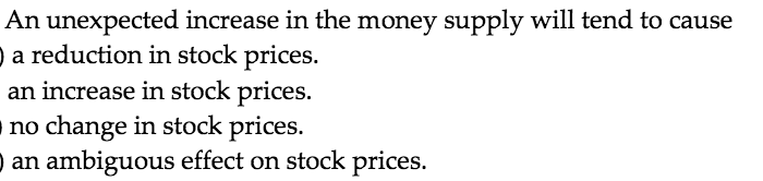 Solved An unexpected increase in the money supply will tend | Chegg.com