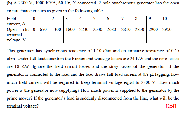 Solved (6) A 2300 V, 1000 KVA, 60 Hz, Y-connected, 2-pole | Chegg.com