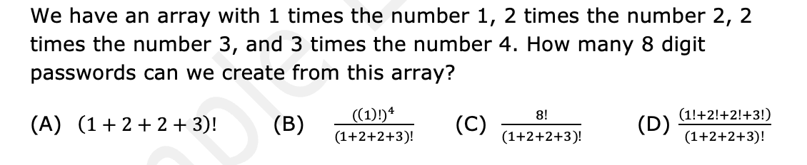 Solved We have an array with 1 times the number 1,2 times | Chegg.com