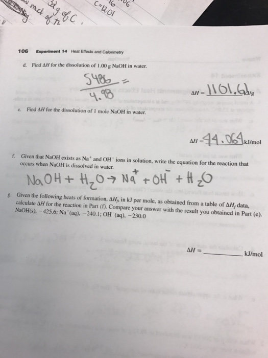 Experiment 14 Heat Effects And Calorimetry Advance Study Assignment