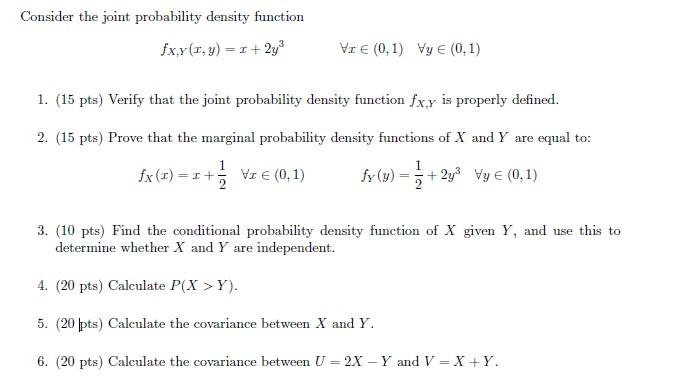Solved Consider the joint probability density function | Chegg.com
