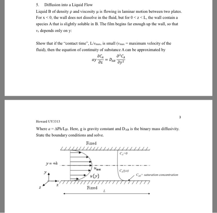 Solved 5. Diffusion into a Liquid Flow Liquid B of density ρ | Chegg.com