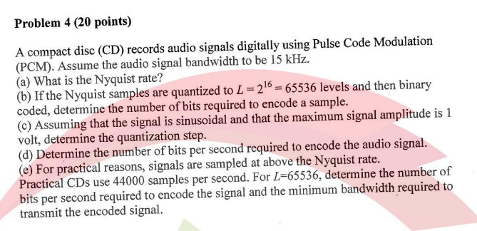 Solved Problem 4 (20 points) A compact disc (CD) records | Chegg.com