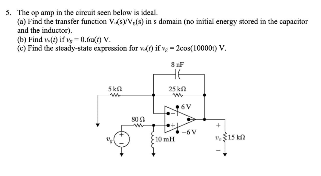 Solved 5. The op amp in the circuit seen below is ideal. (a)