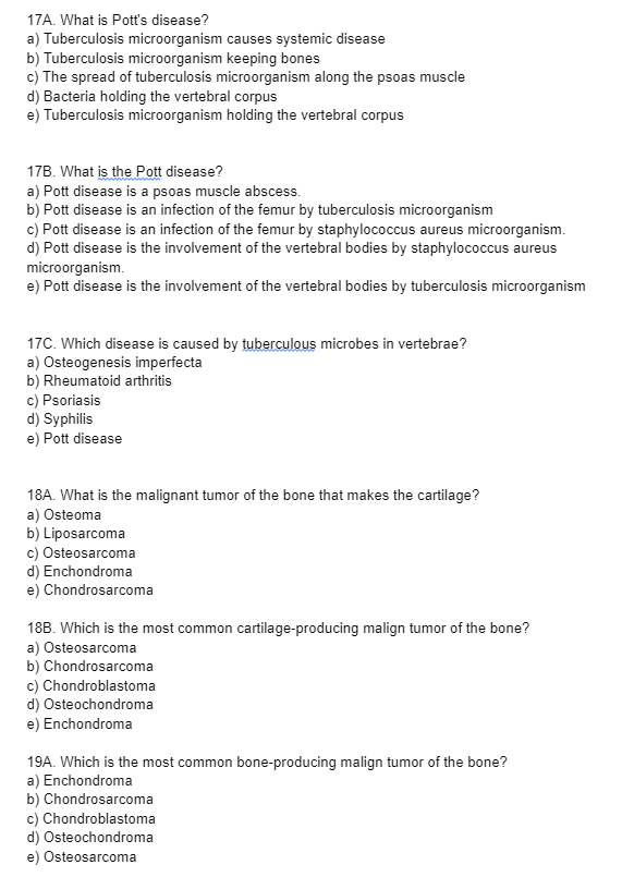 Solved 17A. What is Pott's disease? a) Tuberculosis | Chegg.com