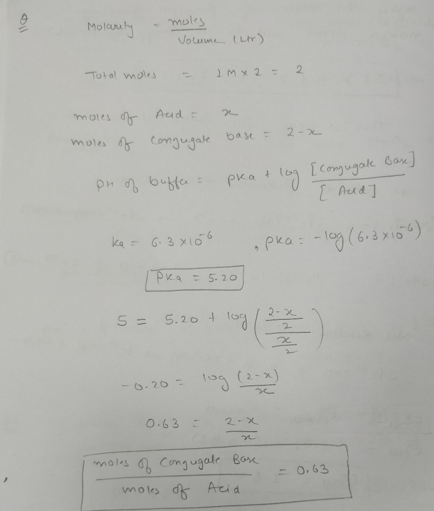 Molarity moles Volume (LM) Total moles – Im x 2 = 2 | Chegg.com
